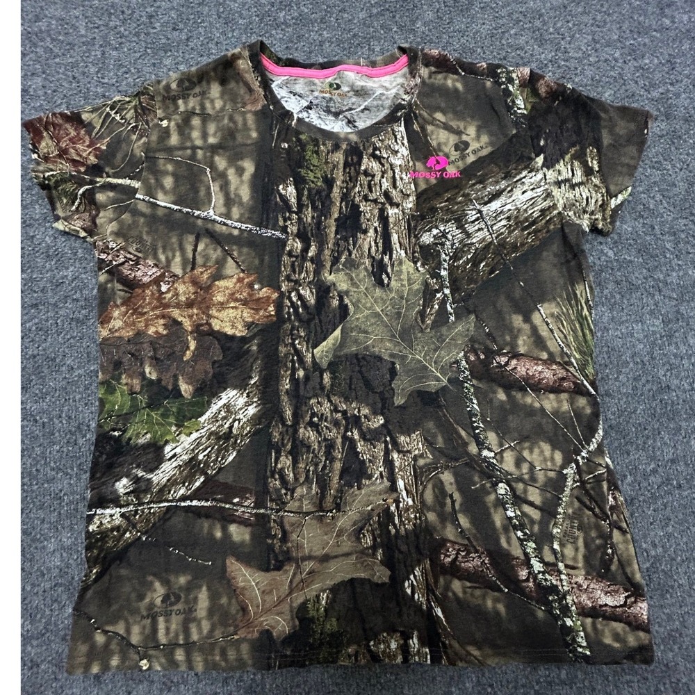 Mossy Oak T-Shirt Womens Size XL Camouflage Pink Logo Short Sleeve Cotton Blend